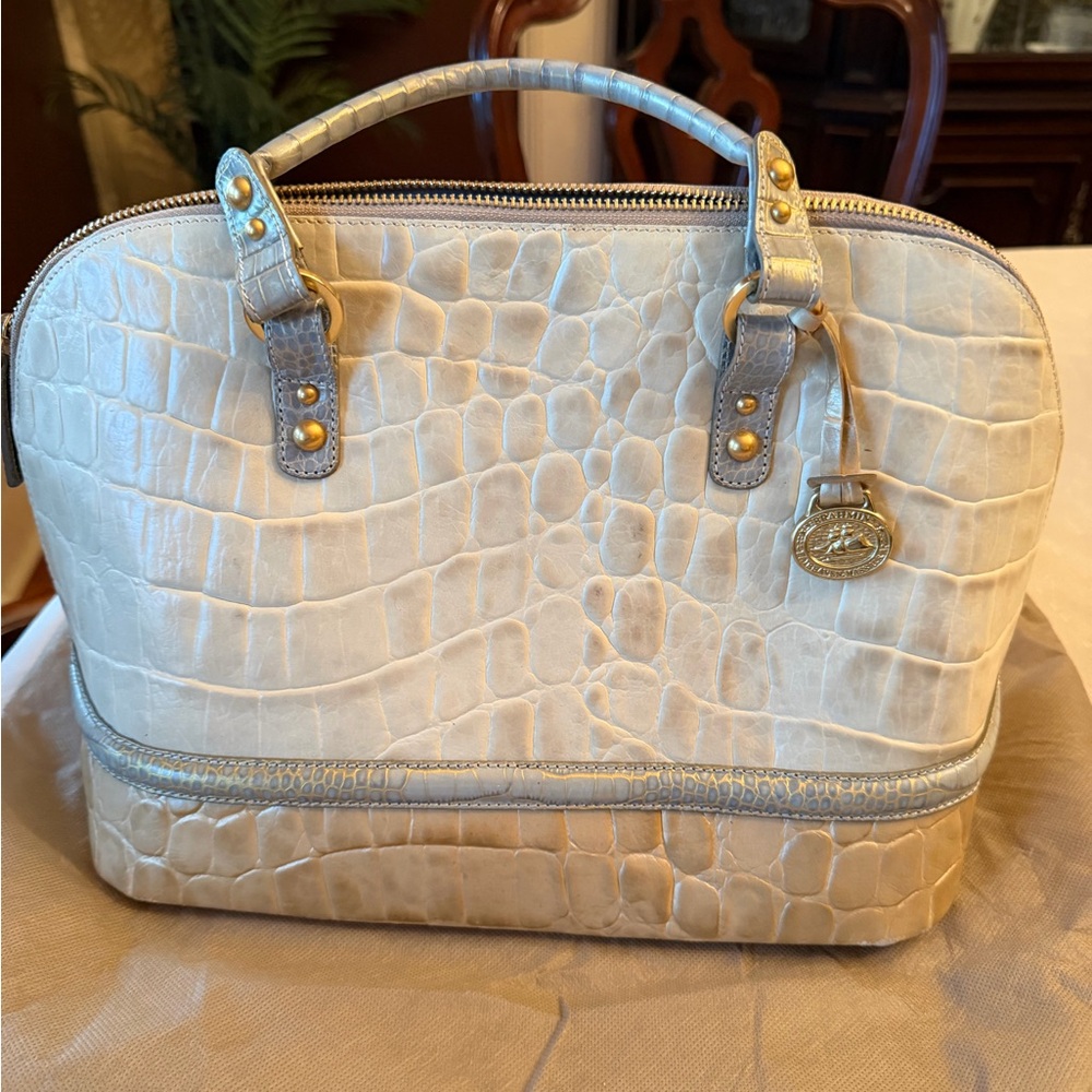 Brahmin Vintage Elegant Cream Crocodile-Embossed Handbag